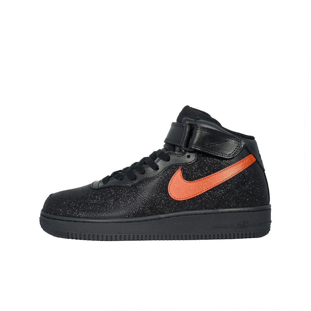 Nike Air Force 1 Anti-Slip Wear-Resistant Mid-Top Skateboard Shoes Unisex Black Orange Diamond