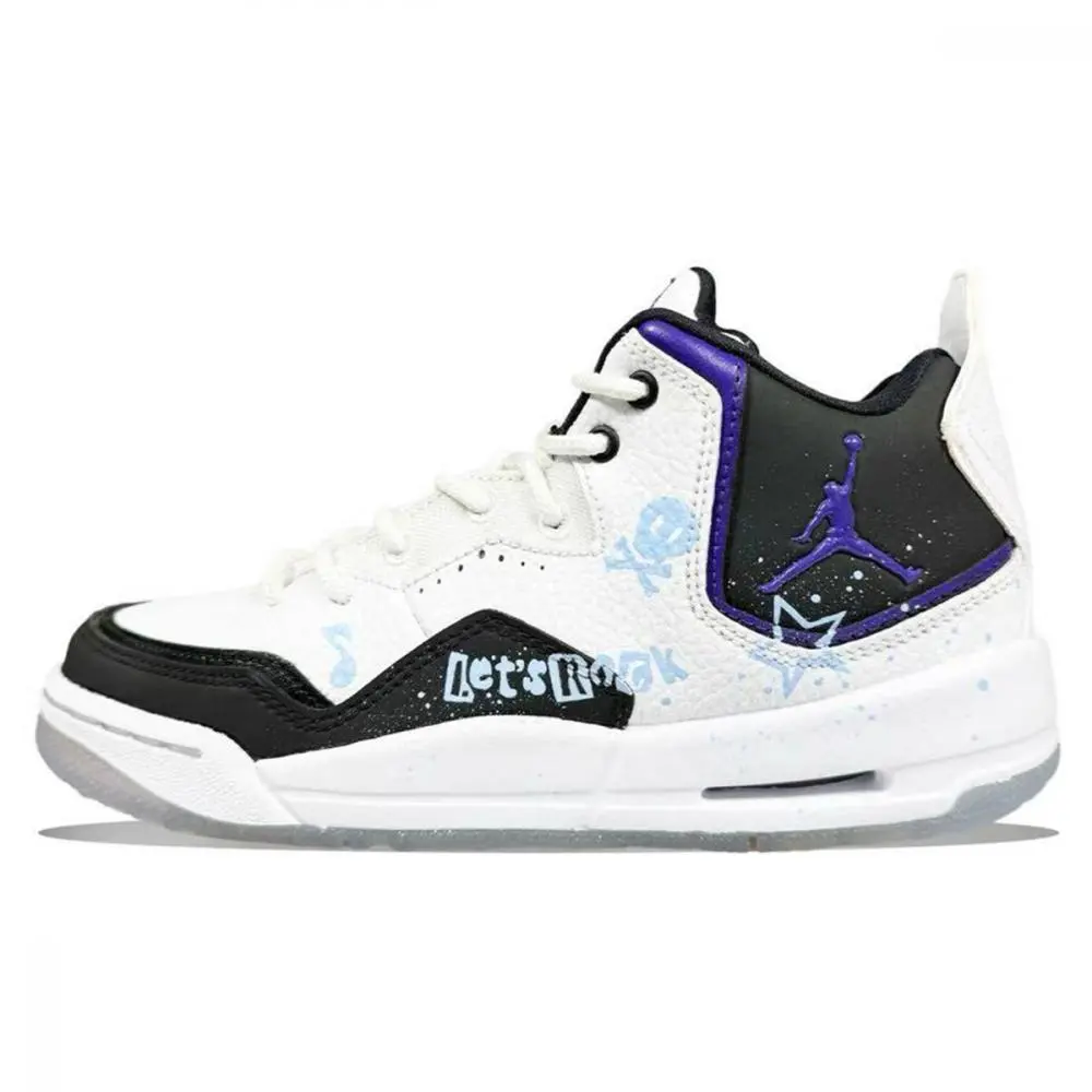 Jordan Courtside 23 Cushioned Slip-Resistant Mid-Top Vintage Basketball Shoes Unisex Black White