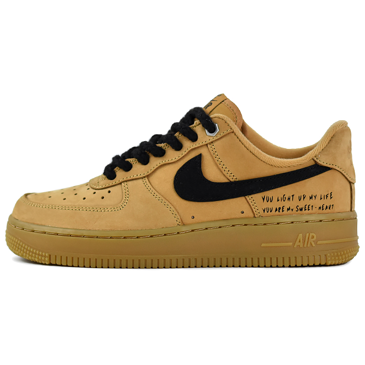 Nike Air Force 1 Anti-Slip Wear-Resistant Low-Top Skateboard Shoes Women's Wheat