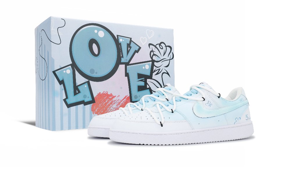 Nike Court Vision 1 Sea Blue Love Slip Resistant Abrasion Resistant Low top Skateboard Shoes Men's Blue White