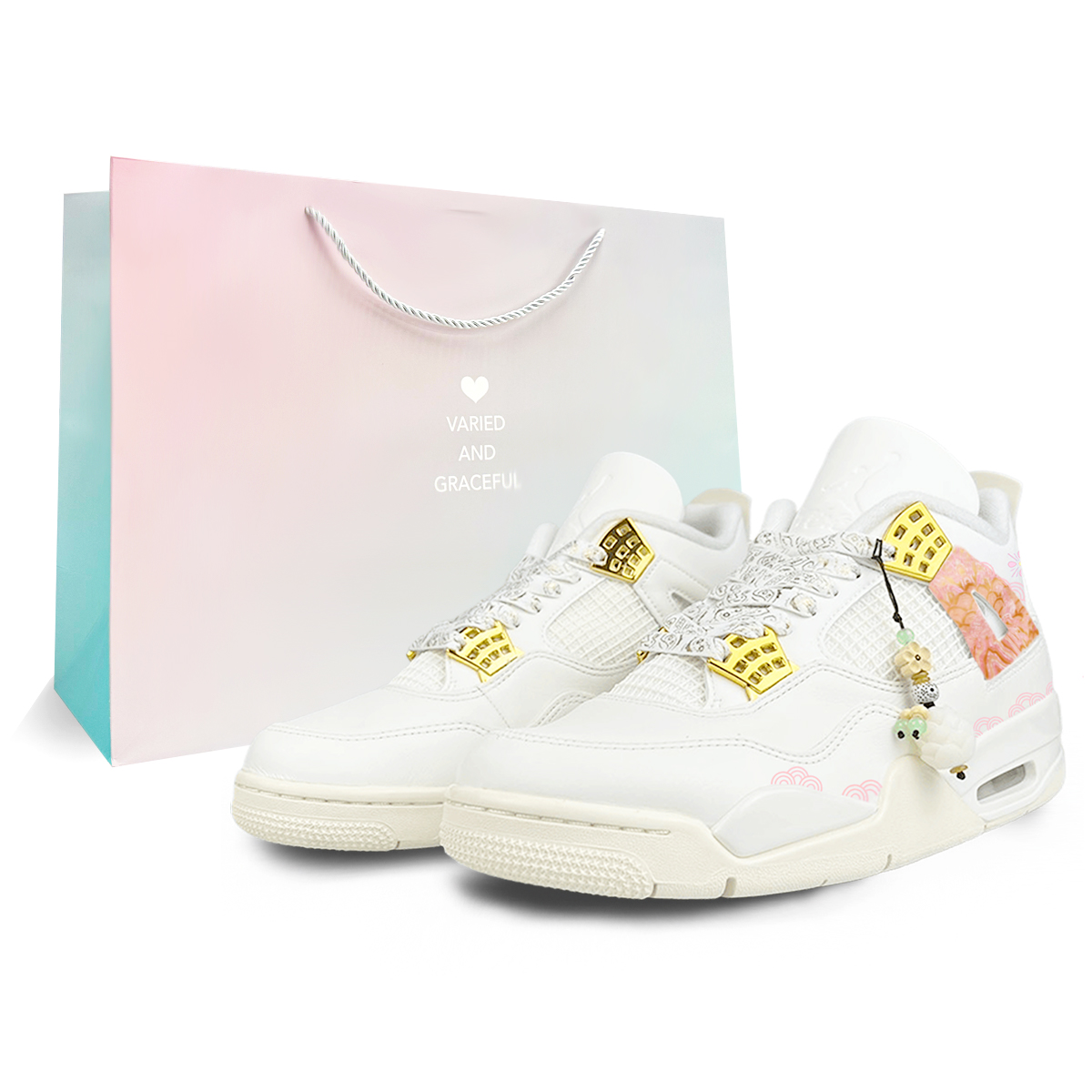 Jordan Air Jordan 4 Wear-Resistant Mid-Top Vintage Basketball Shoes Women's White Pink Gold купить в интернет-магазине Yoocart с быстрой доставкой по России.