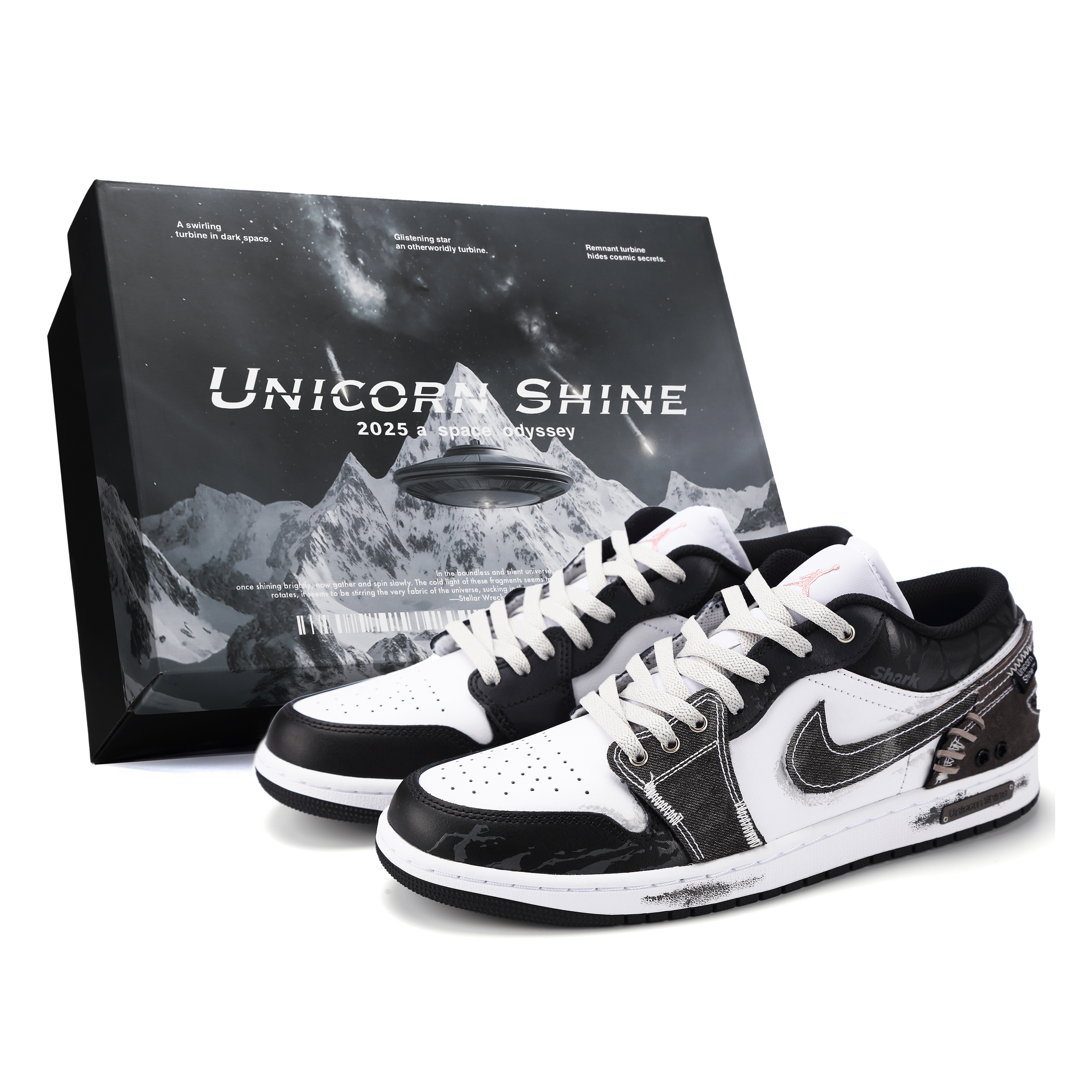 Jordan Air Jordan 1 Silver Star Fragment Abrasion Resistant Low top Vintage Basketball Shoes Men's Black White
