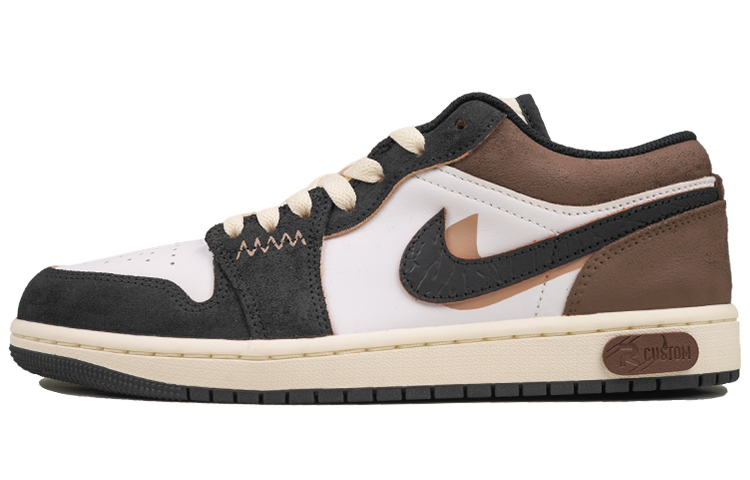 Jordan Air Jordan 1 RISK Mocha Double Hook Anti-Slip Wear-Resistant Low-Top Vintage Basketball Shoes Men's White Brown
