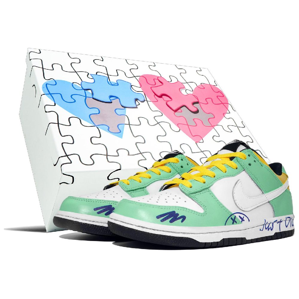 Nike Dunk Low LTDZ Love Enchanted, Box Slip Resistant Low Top Skateboard Shoes Women's White Green