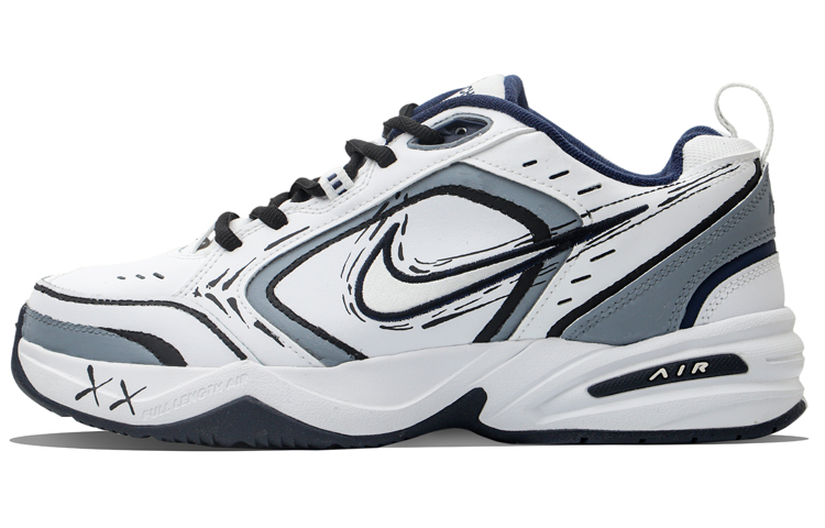 Nike Air Monarch 4 Cushioning Anti-Slip And Wear-Resistant Low-Top Chunky Sneakers Unisex White Blue