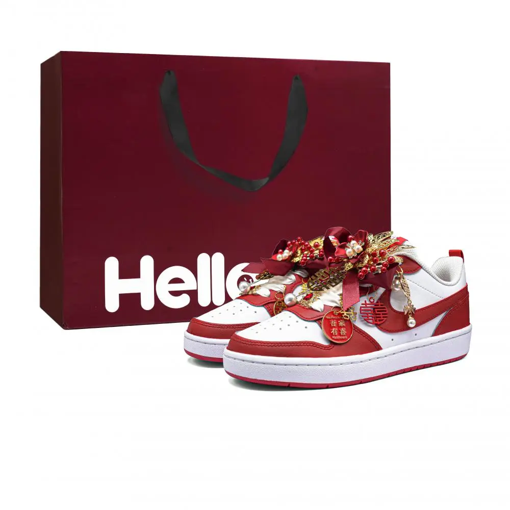 Nike Court Borough Blissful Lightweight Anti Slip Low top Skateboard Shoes Women's White Red