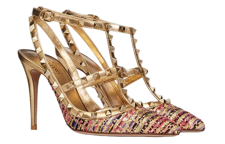 Valentino Rockstud Slim Heel High Heels 10cm Women's Gold