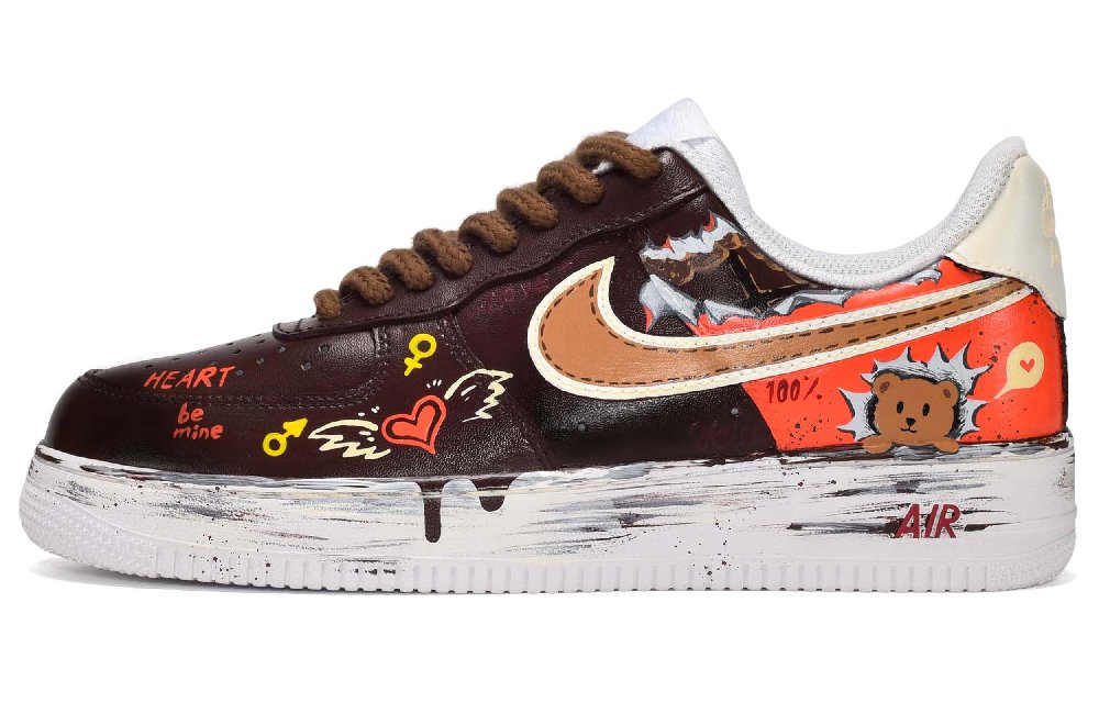 Nike Air Force 1 Anti-Slip Wear-Resistant Low-Top Skateboard Shoes Unisex White Brown Red