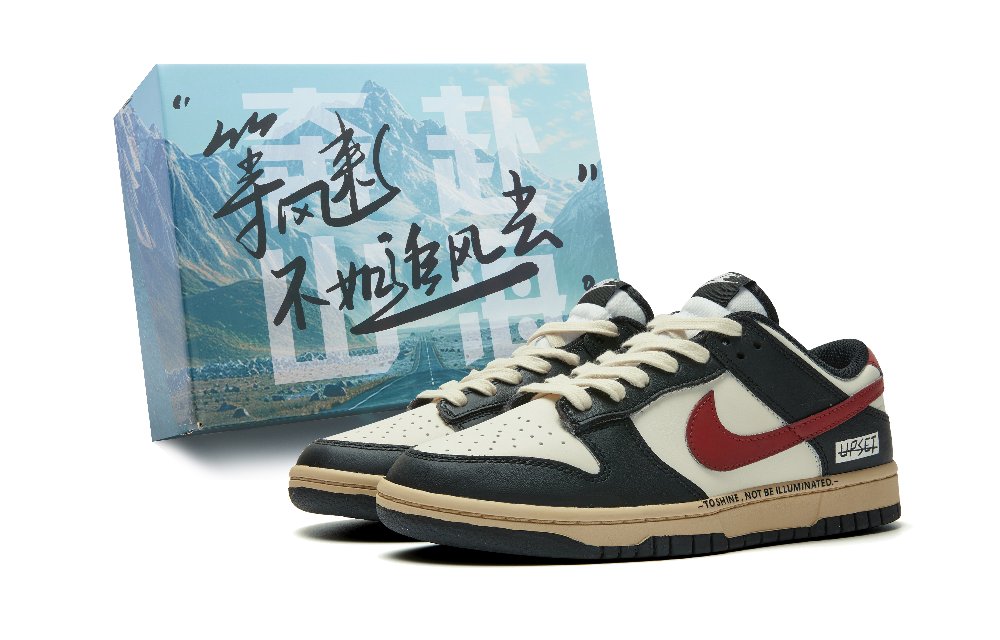 Nike Dunk Anti Slip Wear Resistant Low Top Skateboard Shoes Unisex Beige Black Red