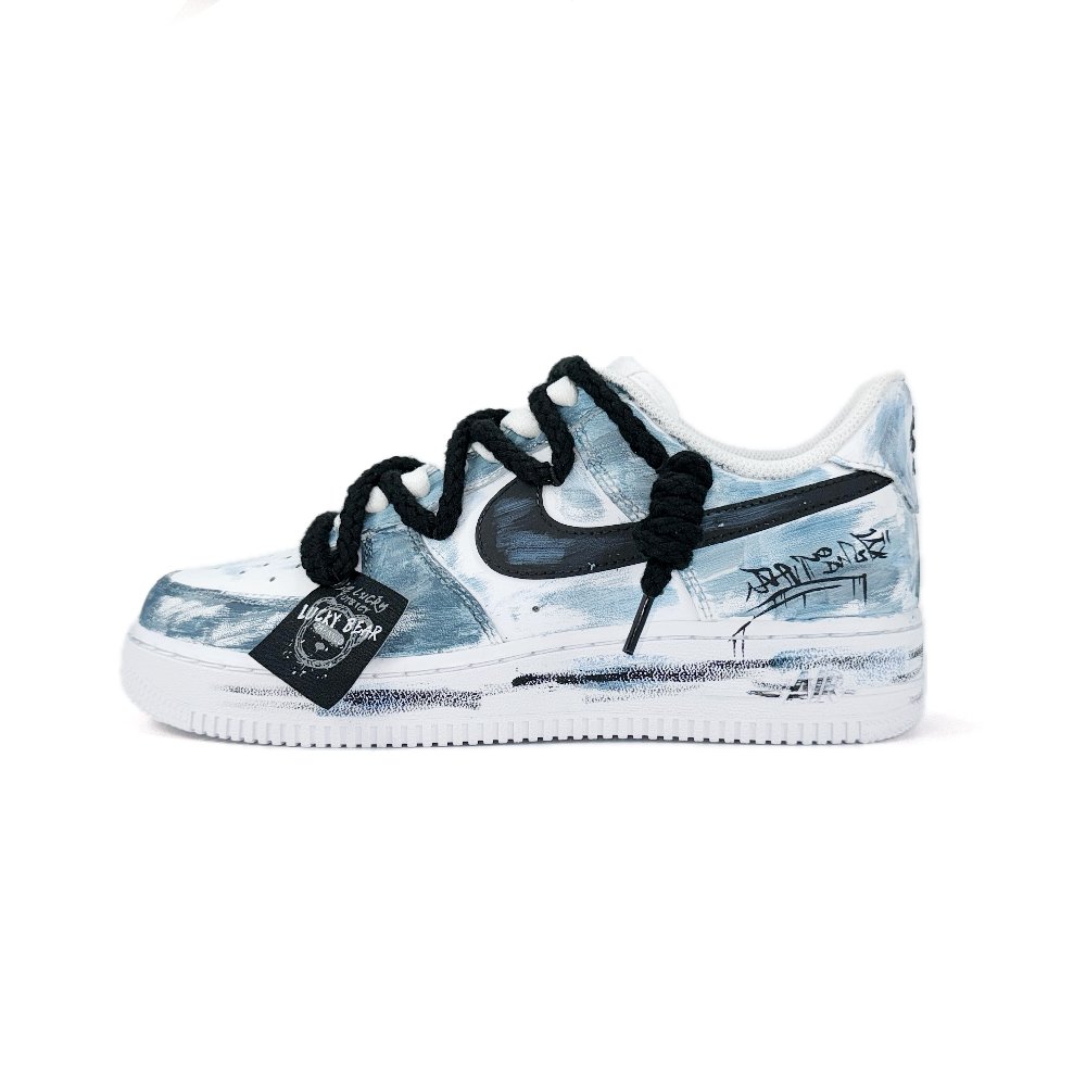 Nike Air Force 1 Coverage Anti-Slip And Wear-Resistant Low-Top Skateboard Shoes Unisex Concrete Gray Blue