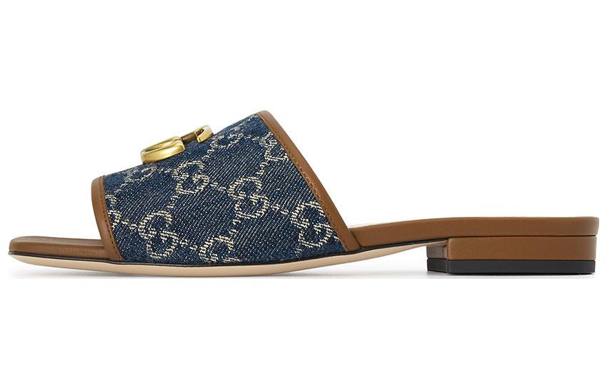 GUCCI Denim Gg Jacquard Slide Sandals Blue Women's