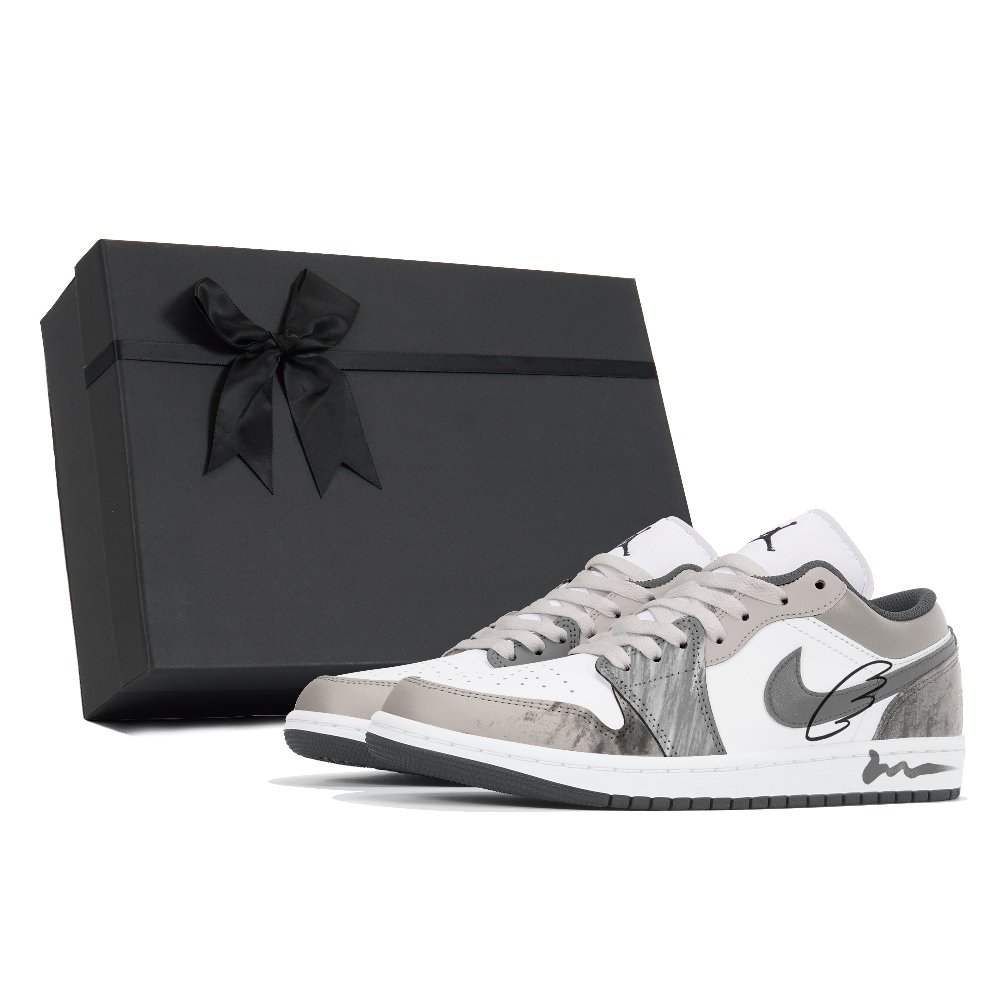 Jordan Air Jordan 1 Abrasion Resistant Low Top Vintage Basketball Shoes Unisex Gray
