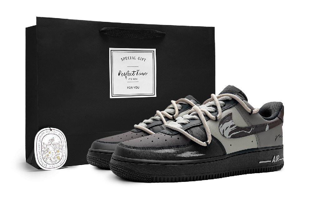Nike Air Force 1 Anti-Slip Wear-Resistant Low-Top Skateboard Shoes Unisex Brown Black