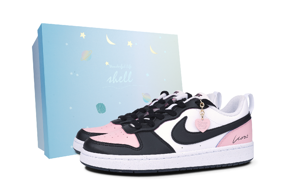 Nike Court Borough Anti Slip Wear Resistant Low Top Skateboard Shoes Women's Black Pink