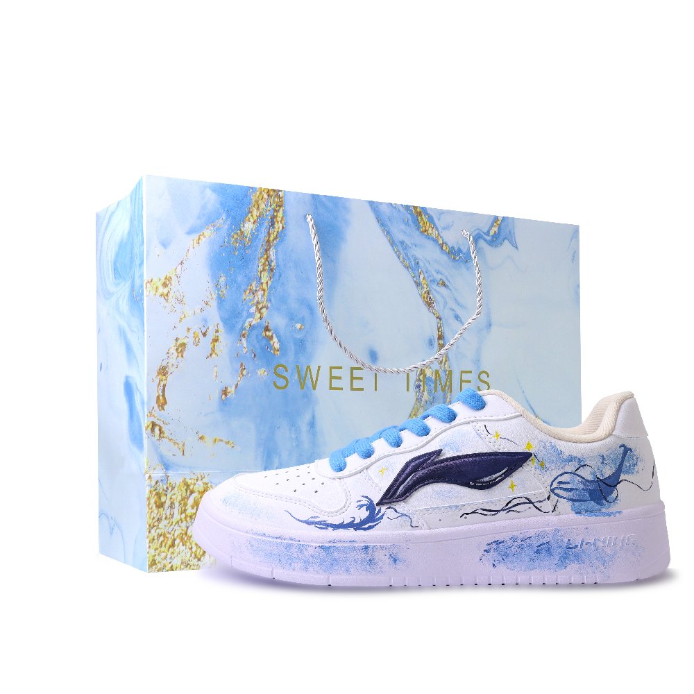 LiNing Pontoon Boats Abrasion Resistant, Lightweight, And Breathable Low Top Skateboard Shoes Unisex Blue White
