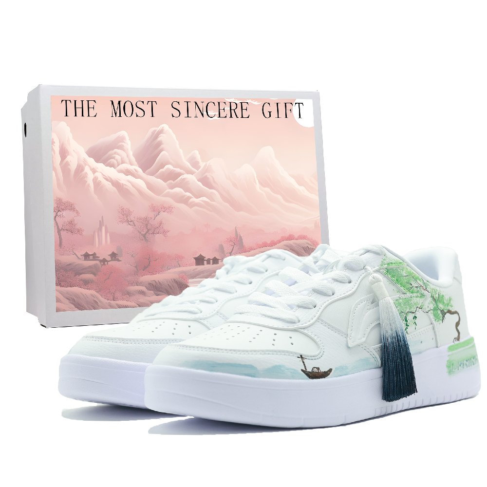 LiNing Pontoon Boats Abrasion Resistant Breathable Height Increasing Low top Skateboard Shoes Men's White Green
