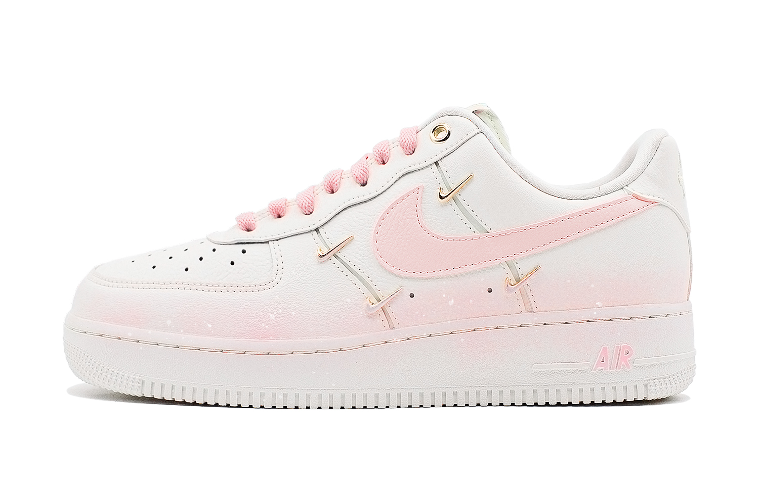 Nike Air Force 1 Mini Gold Pink Snow Mist, Dopamine Dressing Girlish Low top Skateboard Shoes Women's White Pink Gold