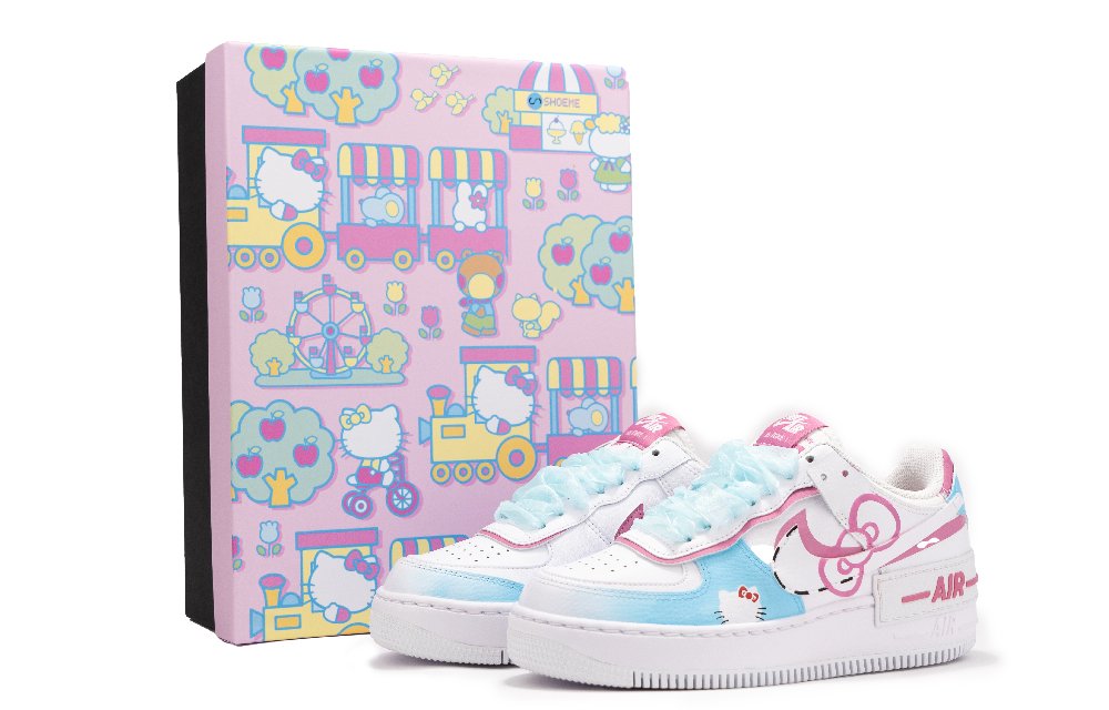 Nike Air Force 1 Low Top Skateboard Shoes Women's Blue Pink White