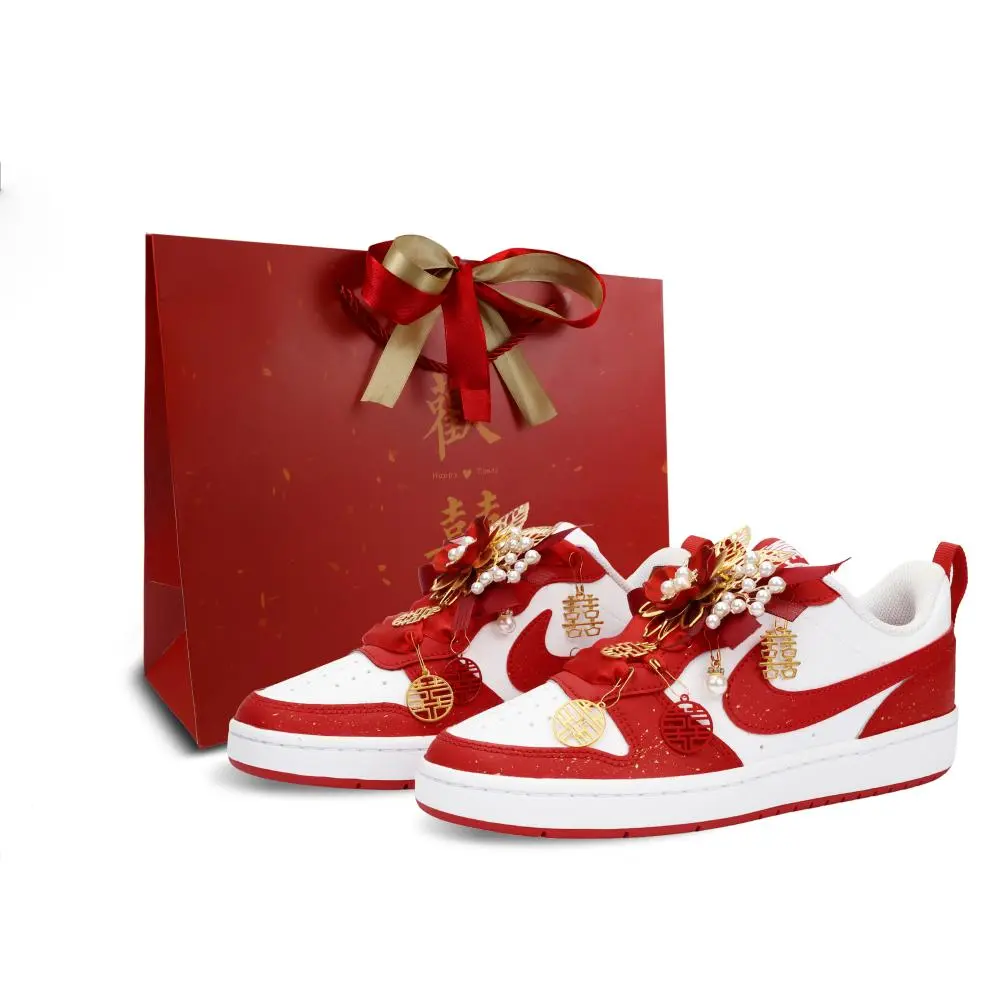 Nike Court Borough 2 GS Full Of Joy Cushioning Low top Skateboard Shoes Women's Red