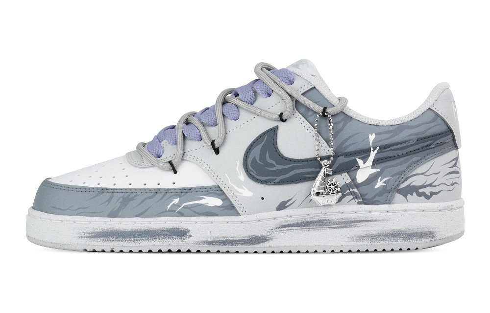 Nike Court Vision Ocean Current Abrasion Resistant Low Top Skateboard Shoes Men's White Gray Blue