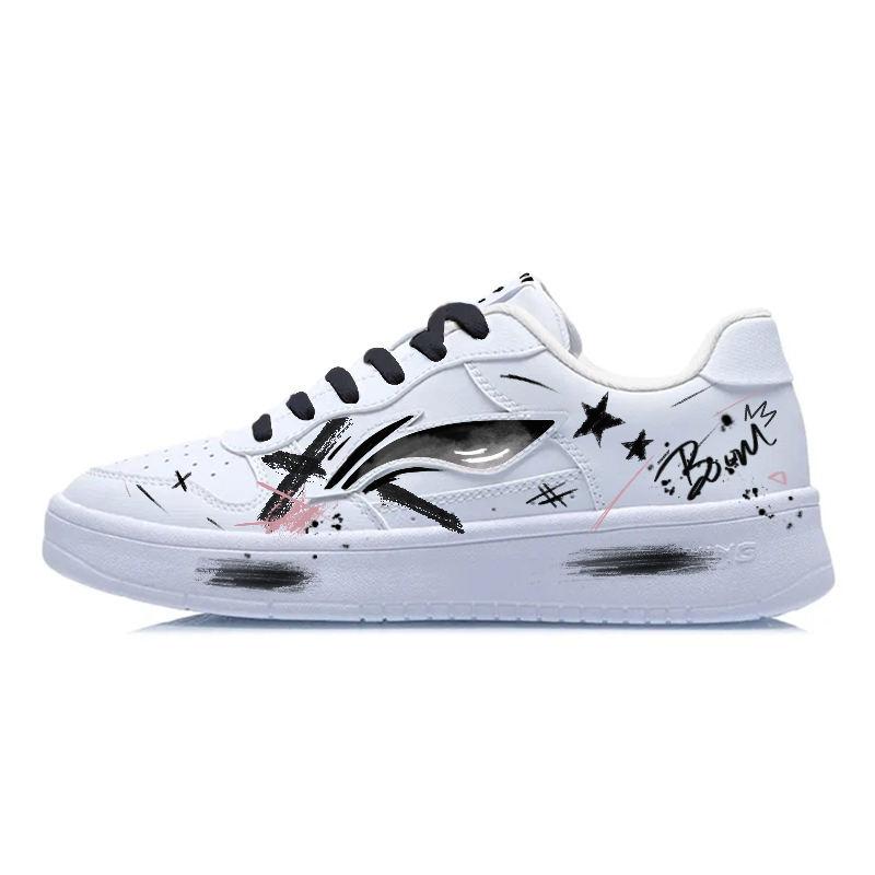 LiNing Pontoon Boats Wear resistant And Lightweight Low Top Skateboard Shoes Unisex Black White