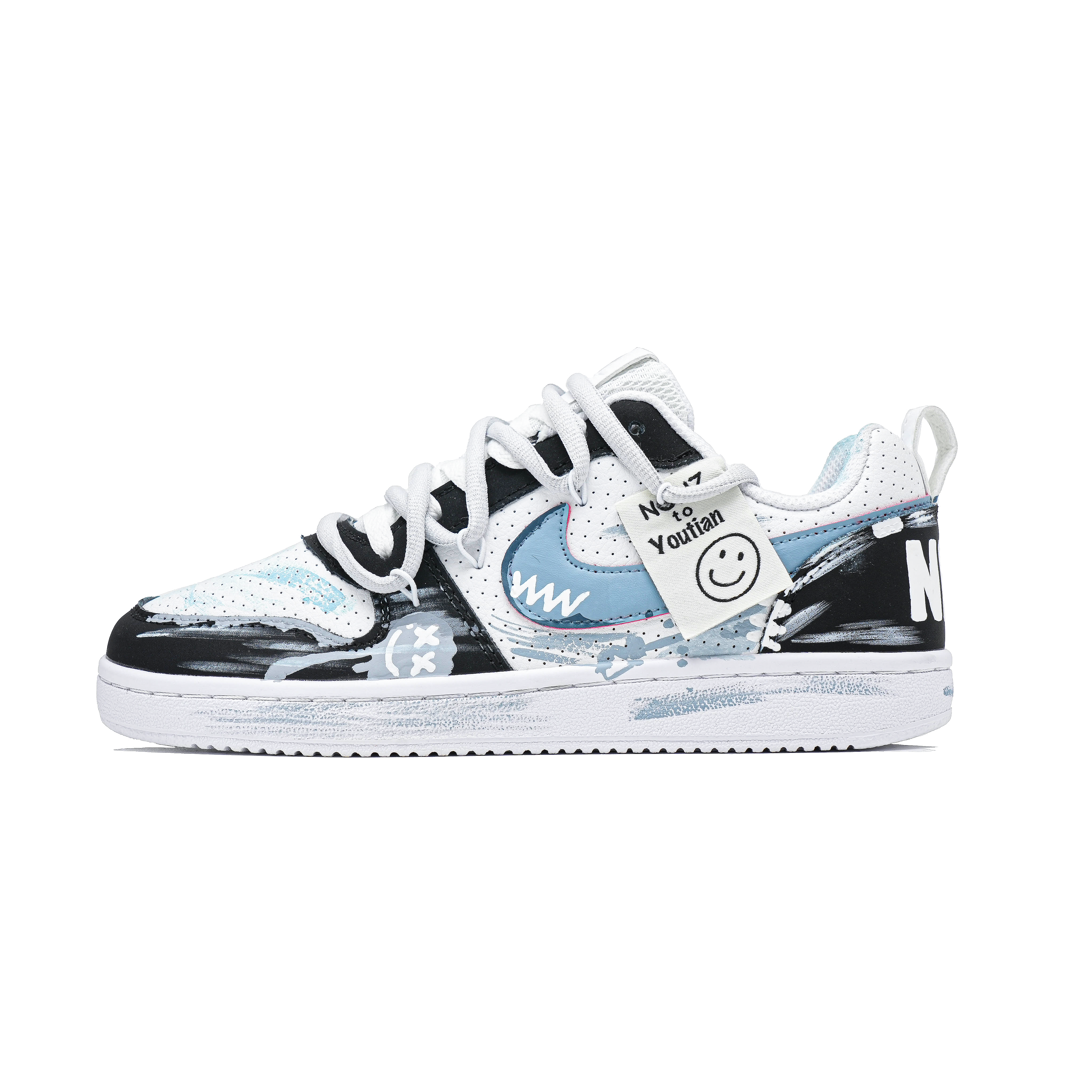 Nike Court Borough Hip Hop Easter Egg Cushioning, Wear Resistant Low Top Skateboard Shoes Men's Black White Blue