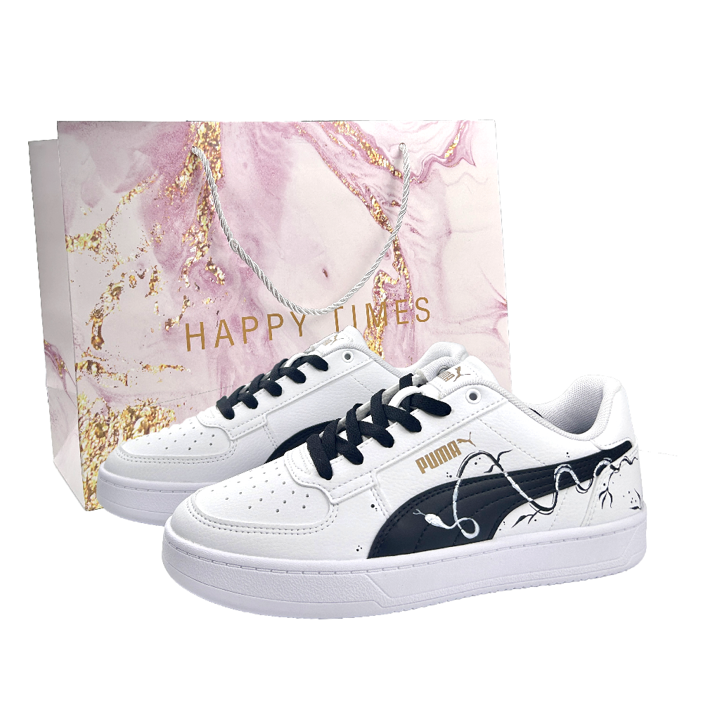 PUMA Caven 2.0 Snow Shadow Snake Queen Abrasion Resistant Low Top Skateboard Shoes Unisex White Black
