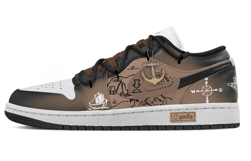 Jordan Air Jordan 1 Treasure Map Abrasion Resistant Low top Vintage Basketball Shoes Women's Black Brown