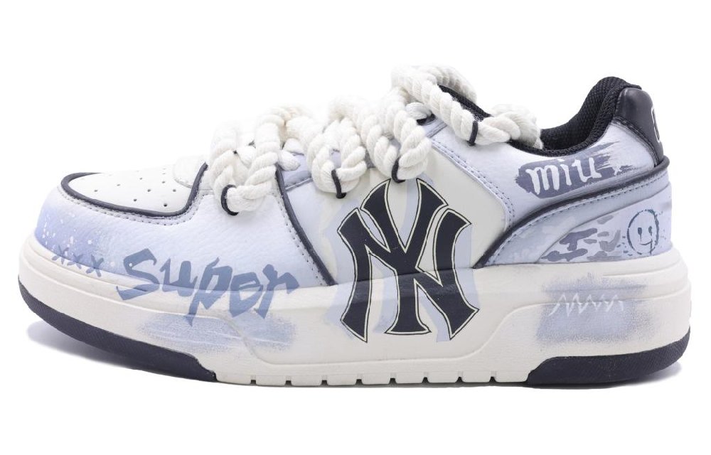 MLB Chunky Liner Light Gray Rippling Wear-Resistant Height Increasing Low-Top Skateboard Shoes Unisex Blue Gray