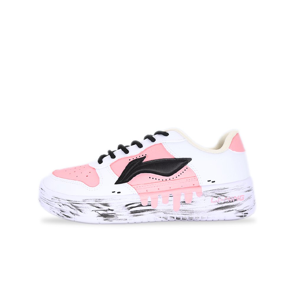 LiNing Pontoon Boats Abrasion Resistant Breathable Low top Skateboard Shoes Women's White Pink Black