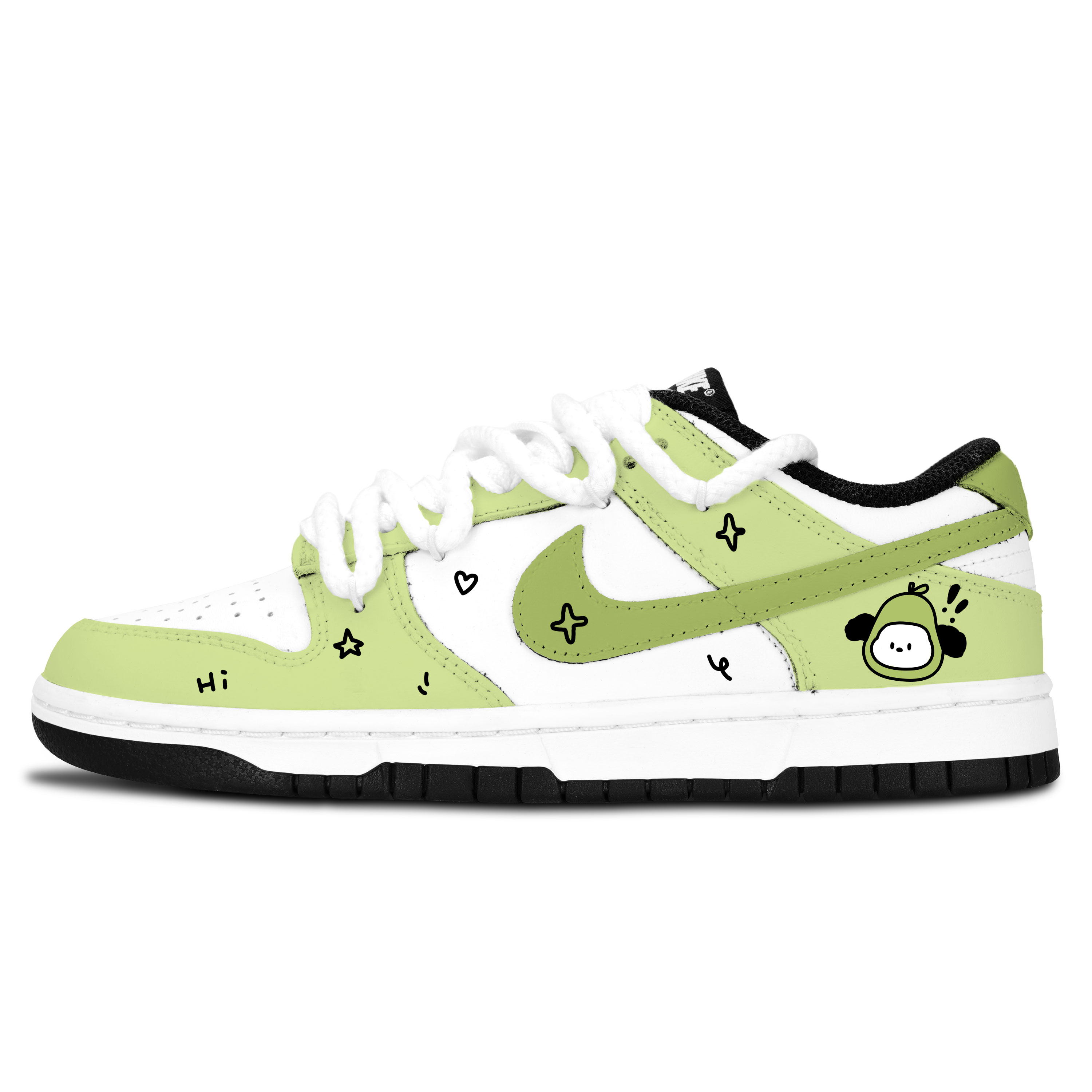 Nike Dunk Black White, Green Fruit Dog Slip Resistant Abrasion Resistant Low top Skateboard Shoes Unisex
