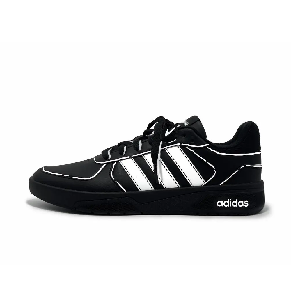 Adidas Neo Courtbeat Black With White Stitching Strip Cushioning, Wear Resistant Low top Skateboard Shoes Unisex Black
