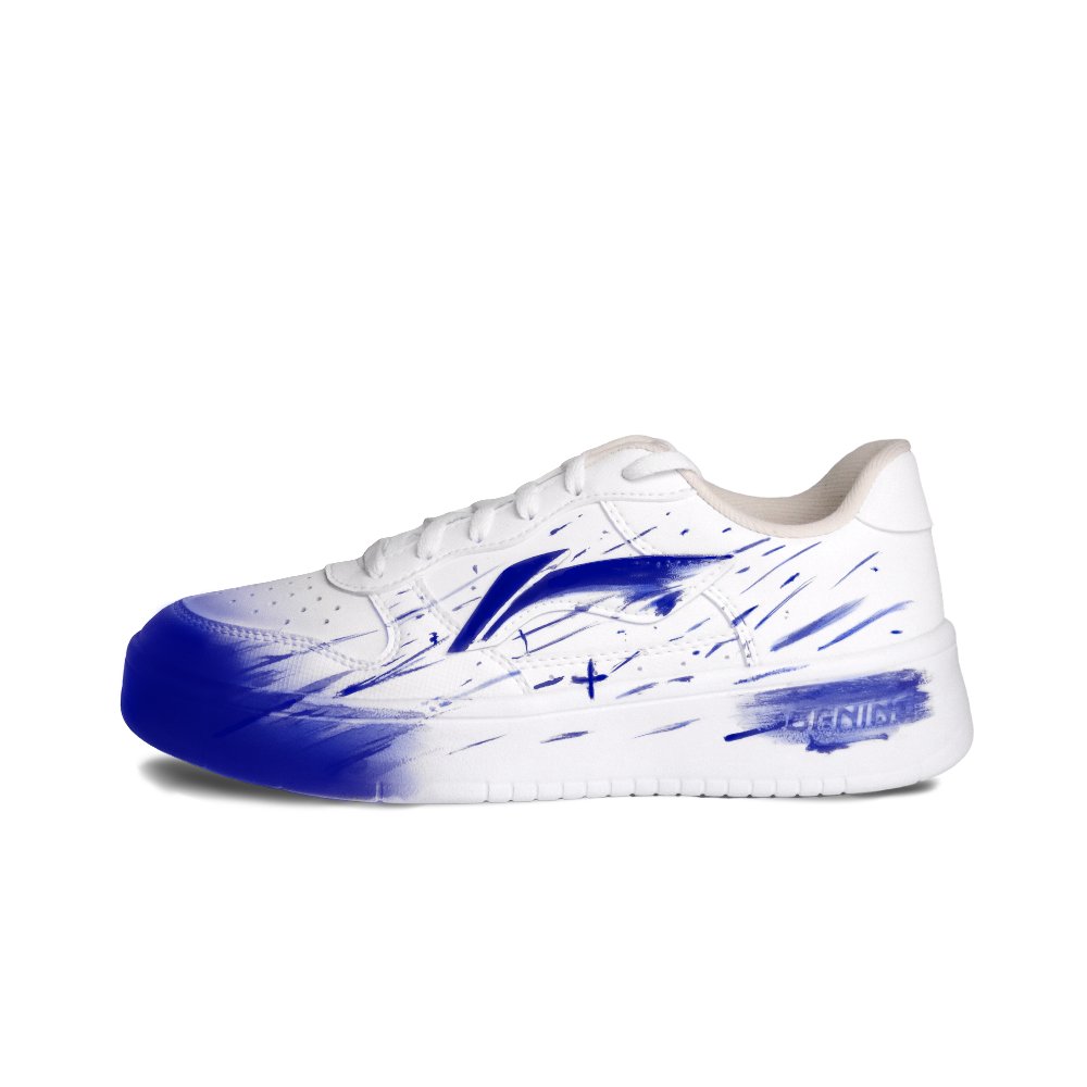 LiNing Pontoon Boats Cushioning Lightweight Slip Resistant Low top Skateboard Shoes Unisex White Blue
