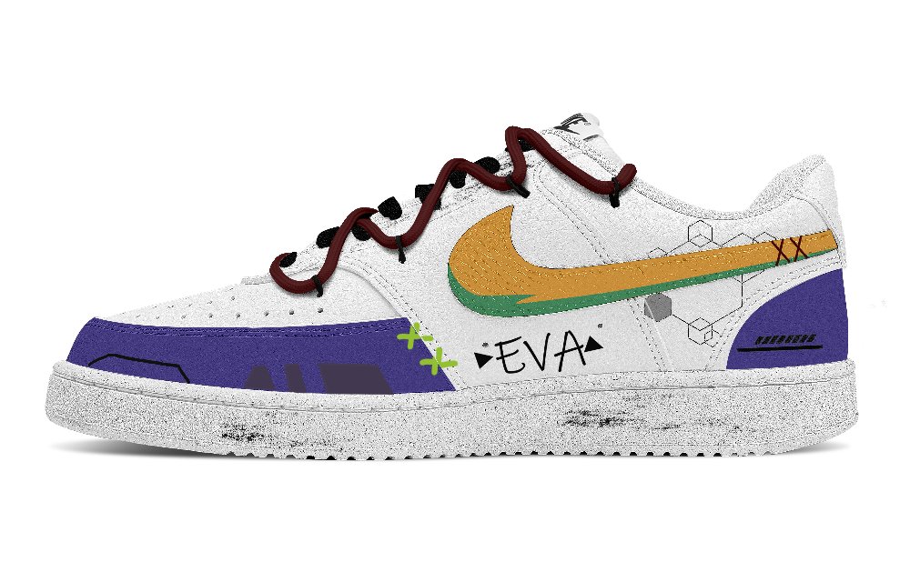 Nike Court Vision 1 Evangelion 01 Unit Abrasion Resistant Low Top Skateboard Shoes Men's Purple Yellow