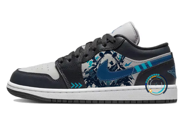 JORDAN Air JORDAN 1 Vintage Basketball Shoes Unisex Low Top Black/Gray/Blue