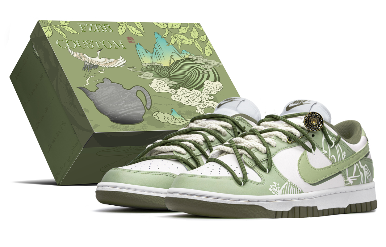 Nike Dunk Slip Resistant Abrasion Resistant Low top Skateboard Shoes Women's Beige Green