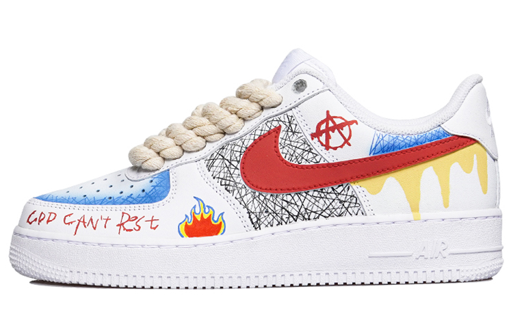 Nike Air Force 1 Skateboard Shoes Women's Low-Top White/Red/Yellow Blue