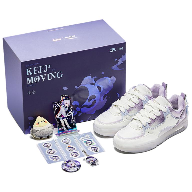 GenShin x Anta Abrasion Resistant Balance Lightweight Low Top Skateboard Shoes Men's White Purple