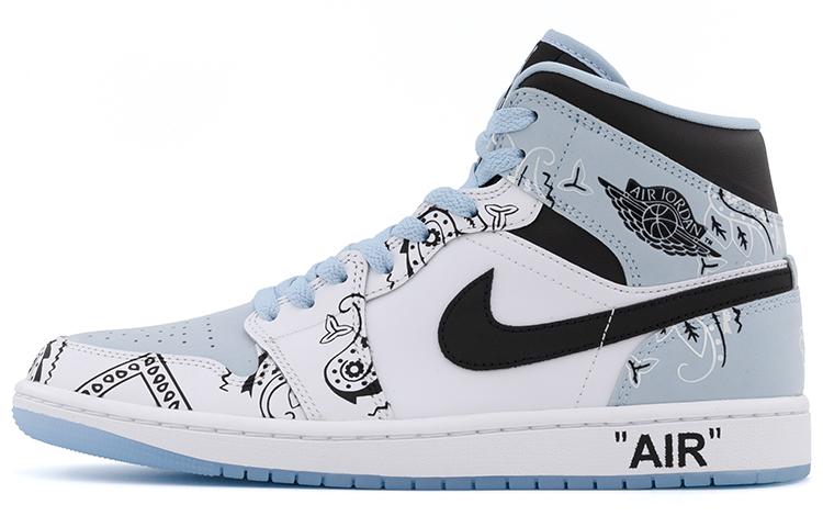 Jordan Air Jordan 1 Mid-Top Skateboard Shoes Men's Black White Blue