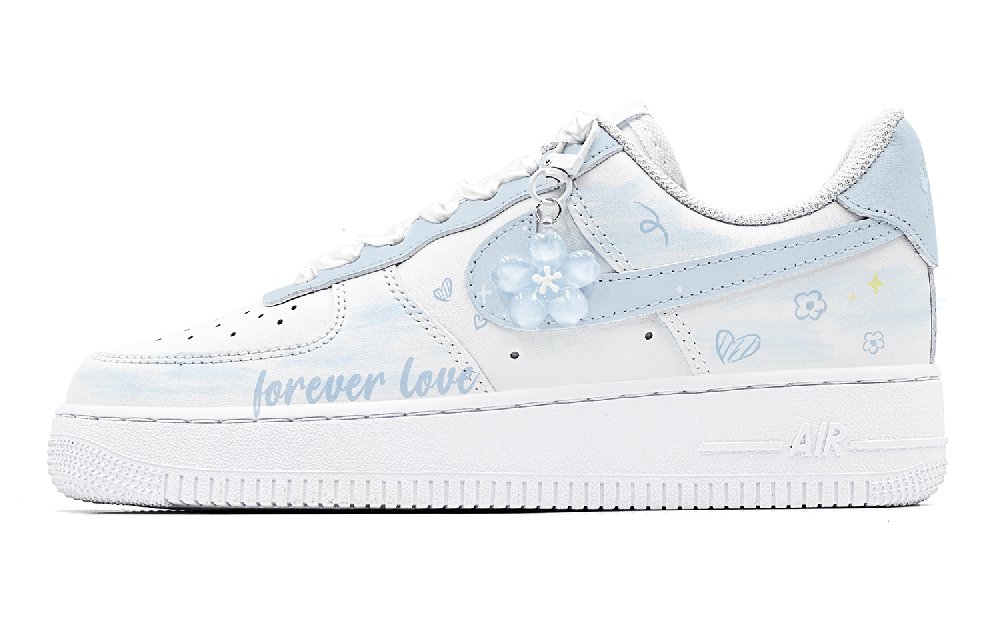 Nike Air Force 1 Slip Resistant Waterproof Abrasion Resistant Low Top Skateboard Shoes Women's White Blue