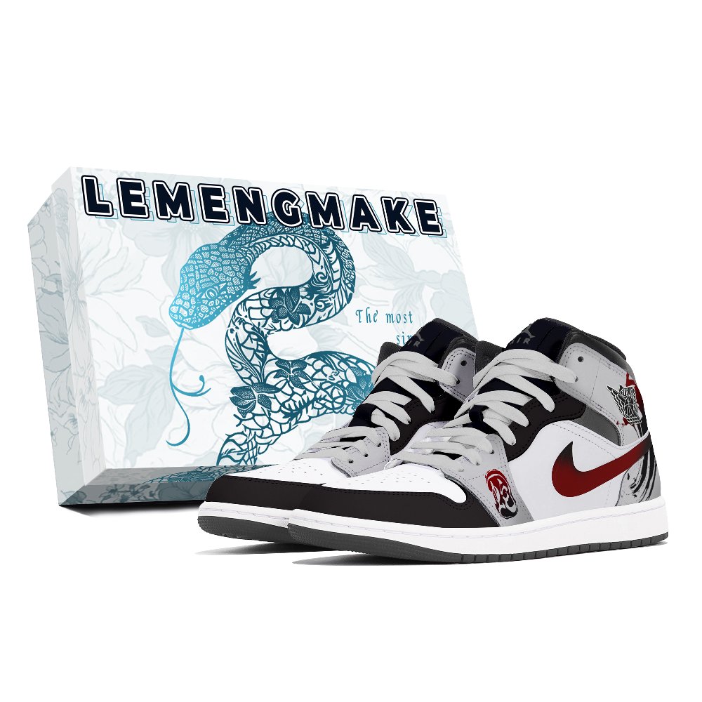 Jordan Air Jordan 1 Joy Lemon Abrasion-Resistant Mid-Top Vintage Basketball Shoes Unisex Black White