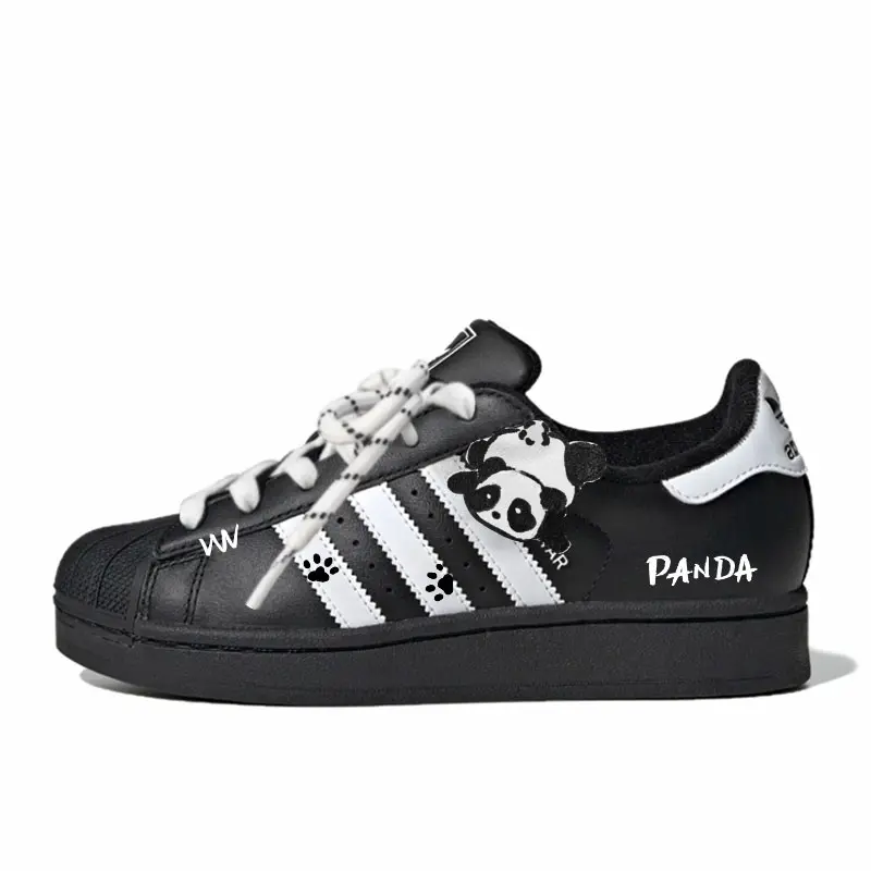 Adidas Originals SUPERSTAR Pine Bear Abrasion Resistant Balance Lightweight Low top Skateboard Shoes Unisex Black White