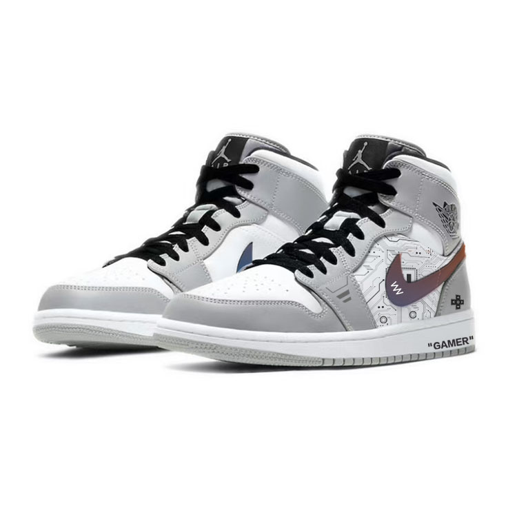 Jordan Air Jordan 1 Cushioning Anti-Slip And Wear-Resistant Mid-Top Vintage Basketball Shoes Men's Gray