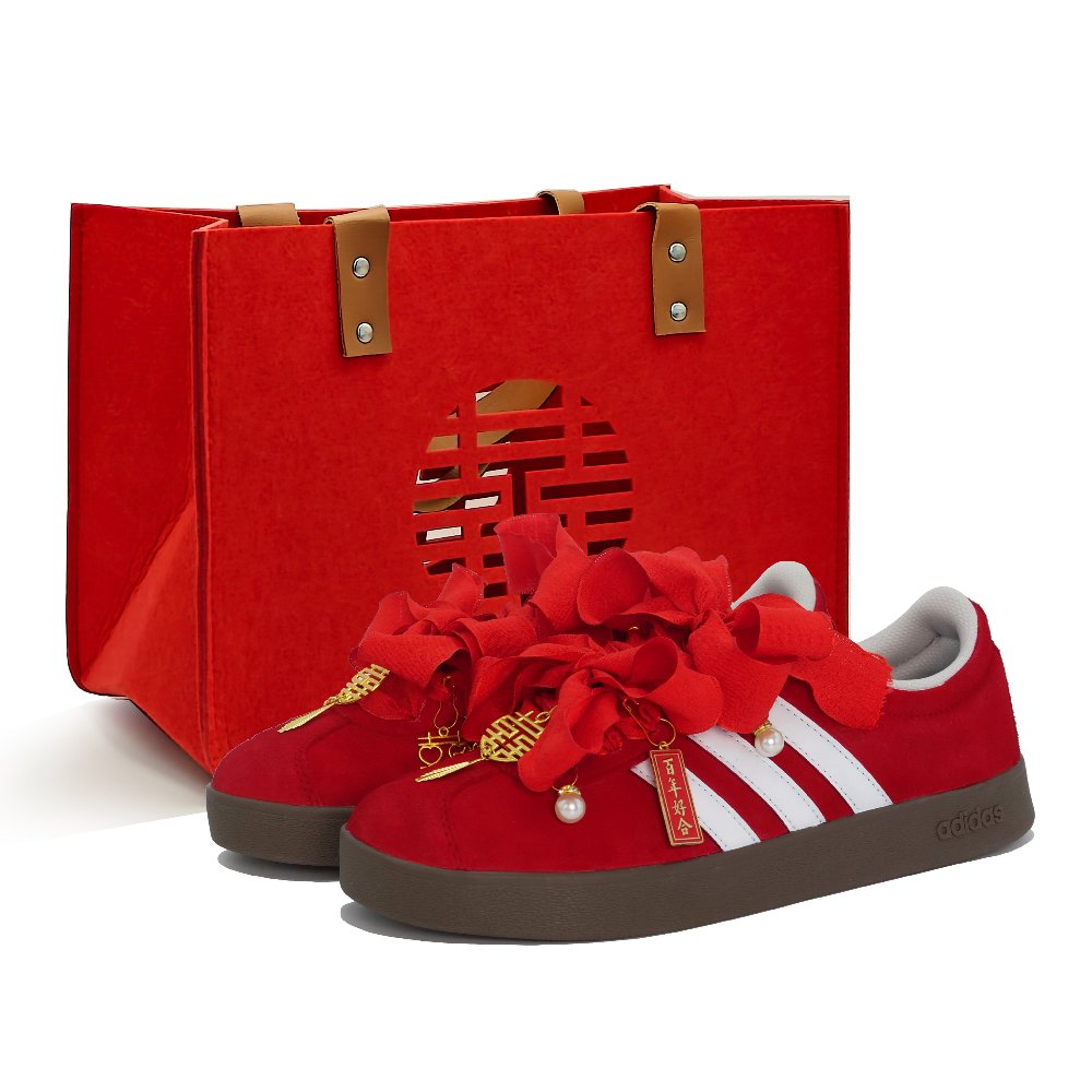 Adidas VL COURT 2.0 Perfect Match Of Joy Anti Slip Wear Resistant Low Top Skateboard Shoes Women's Red White