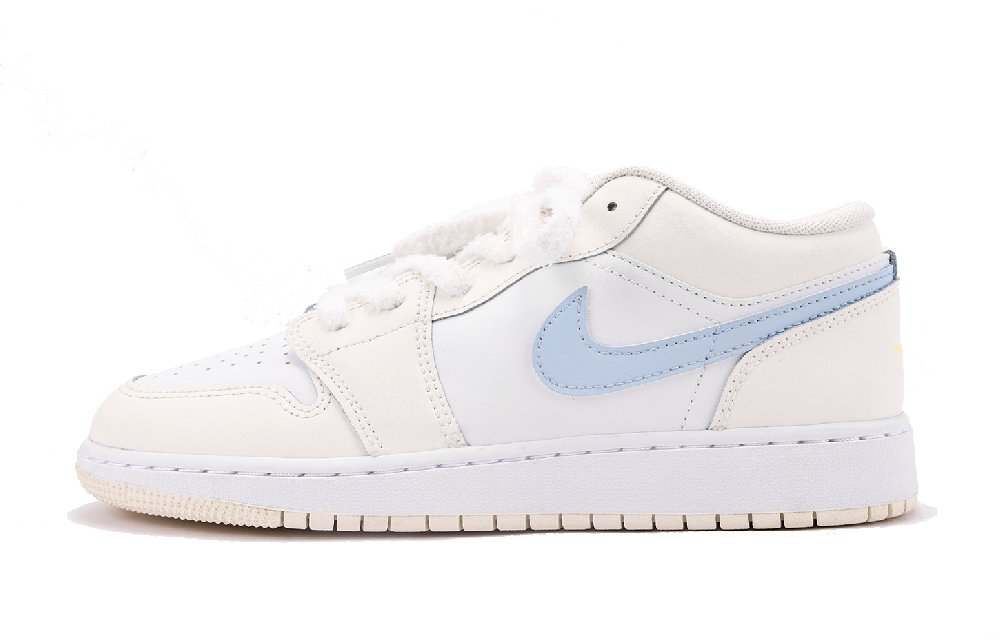 Jordan Air Jordan 1 Slip-Resistant Coverage Low-Top Vintage Basketball Shoes GS Yellow White Blue