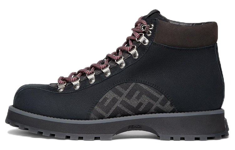 FENDI Monogram Detailed Lace Up Ankle Boots