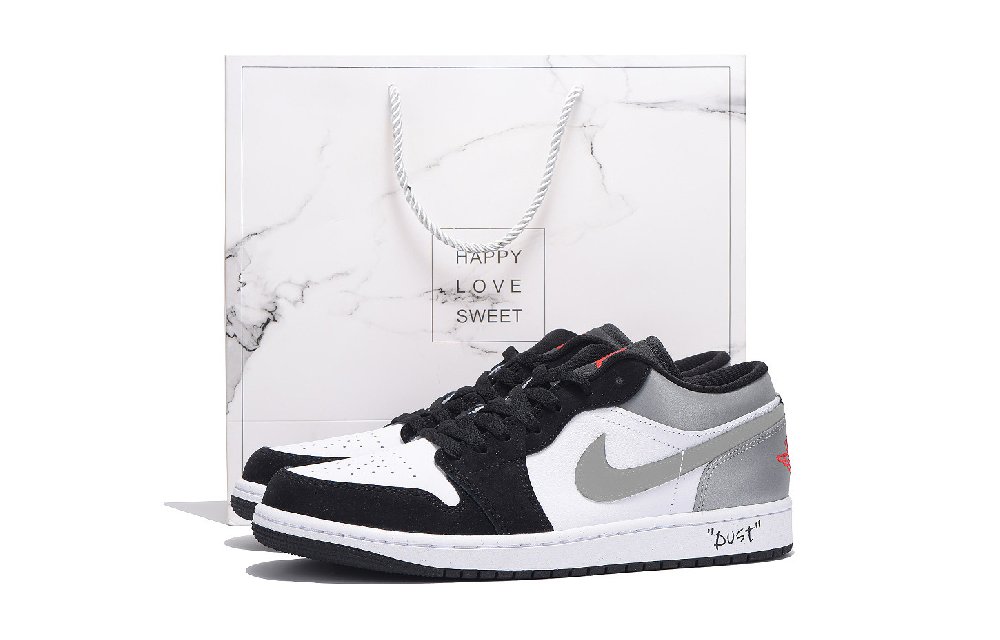 Jordan Air Jordan 1 Anti-Slip Wear-Resistant Low-Top Vintage Basketball Shoes Men's Black White Gray