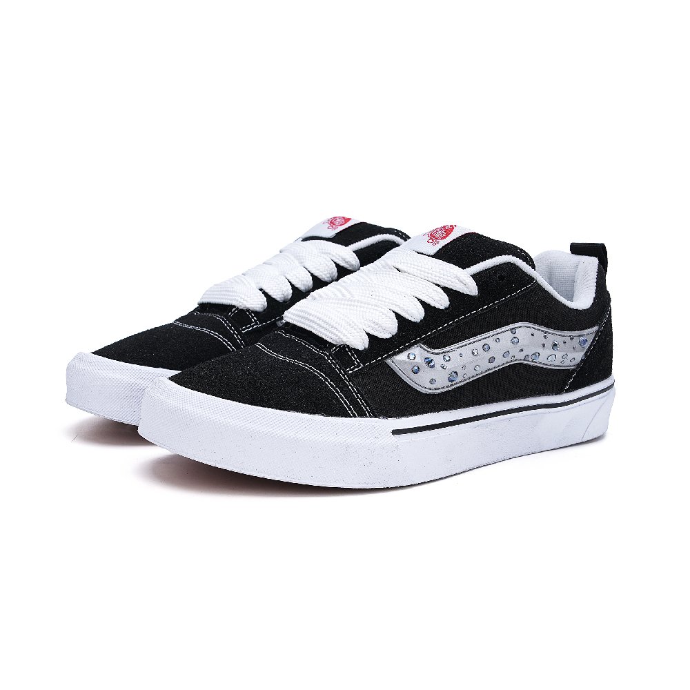 Vans Knu Skool Anti Slip Wear Resistant Low Top Skateboard Shoes Unisex Black Silver