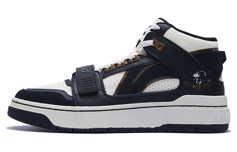 LiNing Rookie High Dream Chasing Theme Runway Abrasion Resistant Mid top Vintage Basketball Shoes Men's Black White