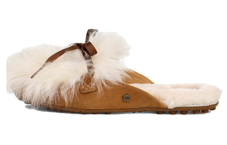 UGG Shaine Fluff Cozy Flat Plush Casual Slipper Brown Women's